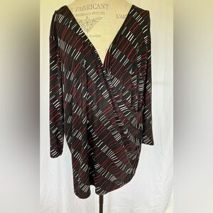 RAFAELLA Womens Wrap Style 3/4 Sleeve Blouse in Black, Red, White Abstract Sz 3X